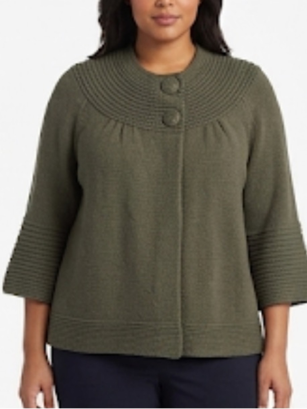 Apostrophe chinky knit cardigan size S hunter green bell sleeves retro inspire
